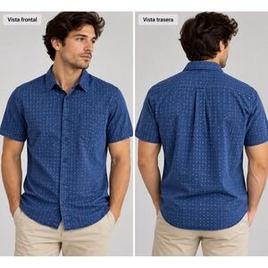 English Laundry Mens Blue Geometric Print Short Sleeve Button Down Shirt Size M